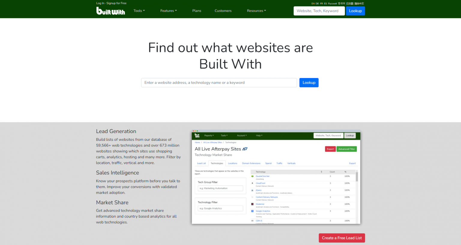 BuiltWith Home Page