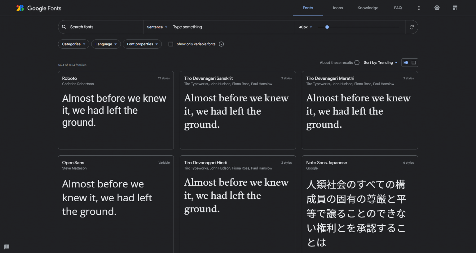 Google Fonts Home Page