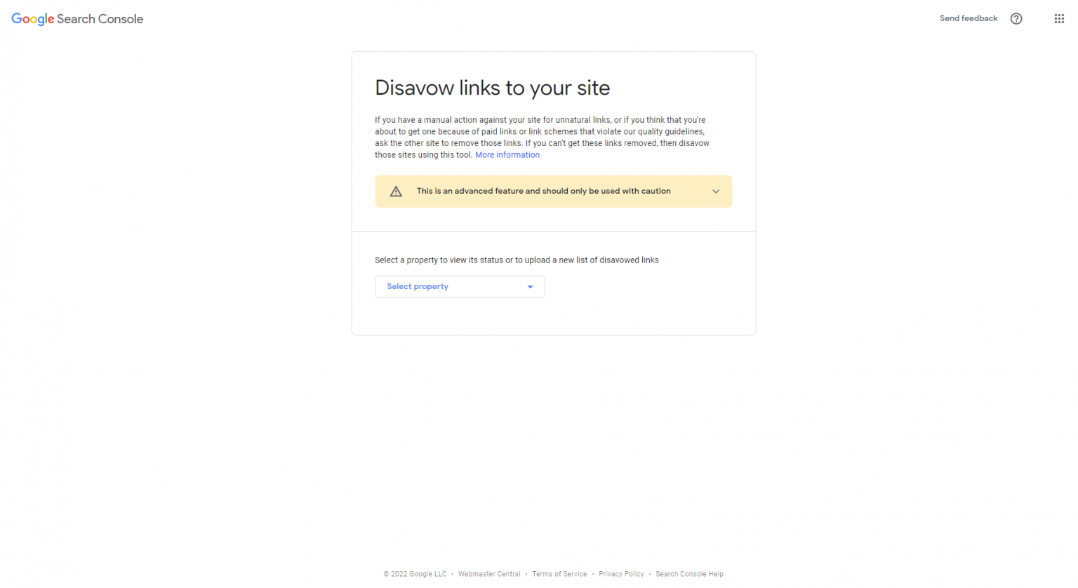 Google Link Disavow Tool Home Page