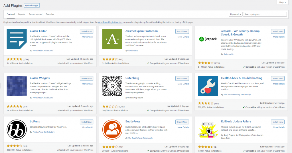 WordPress Plugins Page